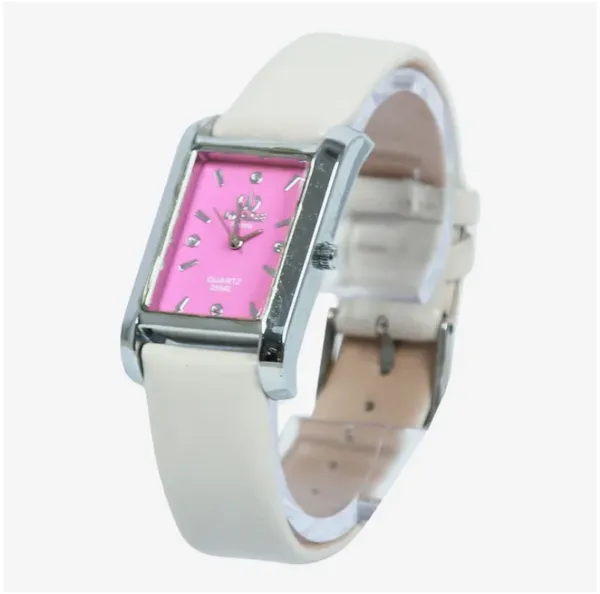 Image Off White Color PU Leather Pink Dial Watch For Women